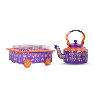 Tea kettle set with glasses purple